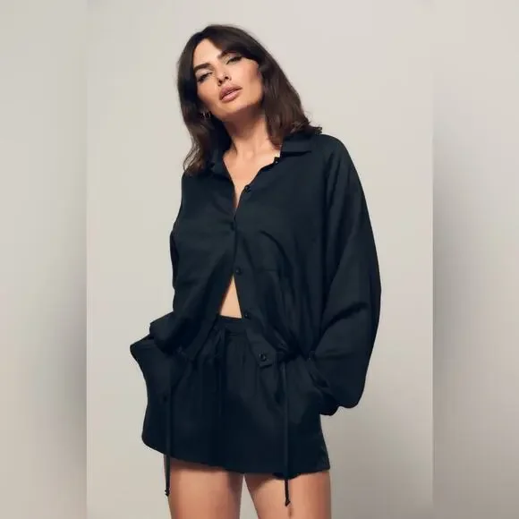 LNA Drawstring Button Down Shirt- Size Medium - Picture 1 of 14